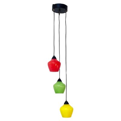 Mid-Century Italian Modern Three-Light Pendant with Colored Glass, 1950s-GDD-1114712