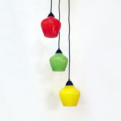 Mid-Century Italian Modern Three-Light Pendant with Colored Glass, 1950s-GDD-1114712