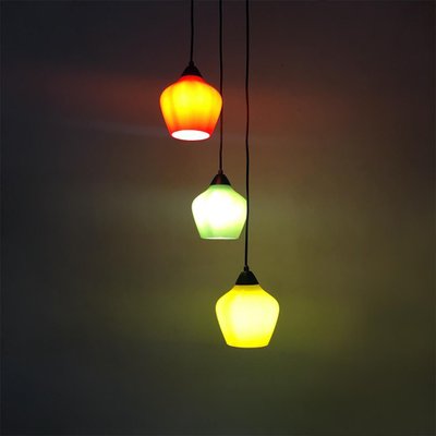 Mid-Century Italian Modern Three-Light Pendant with Colored Glass, 1950s-GDD-1114712