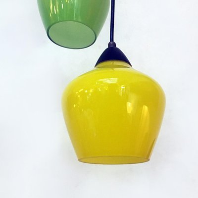 Mid-Century Italian Modern Three-Light Pendant with Colored Glass, 1950s-GDD-1114712