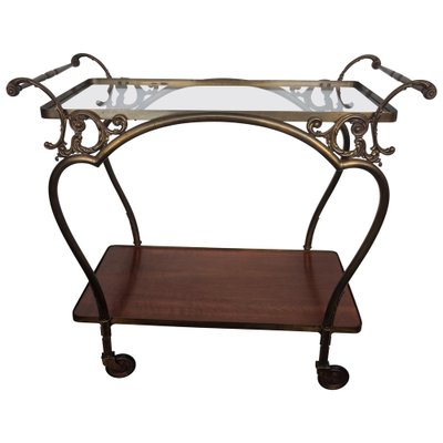 Mid-Century Italian Modern Two-Tier Gilt Brass Bar Cart-EUP-1165801