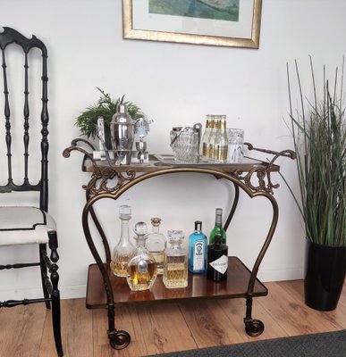 Mid-Century Italian Modern Two-Tier Gilt Brass Bar Cart-EUP-1165801