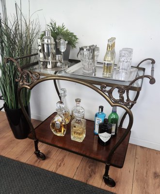 Mid-Century Italian Modern Two-Tier Gilt Brass Bar Cart-EUP-1165801