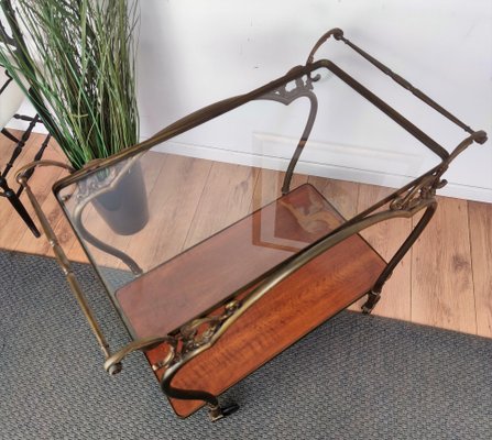 Mid-Century Italian Modern Two-Tier Gilt Brass Bar Cart-EUP-1165801