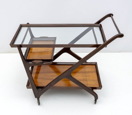 Mid-Century Italian Modern Walnut Bar Cart attributed to Cesare Lacca for Cassina, 1950s-FER-1686924