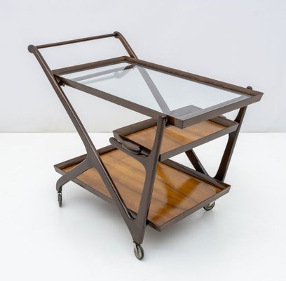 Mid-Century Italian Modern Walnut Bar Cart attributed to Cesare Lacca for Cassina, 1950s-FER-1686924