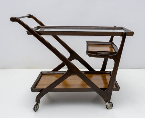 Mid-Century Italian Modern Walnut Bar Cart attributed to Cesare Lacca for Cassina, 1950s-FER-1686924