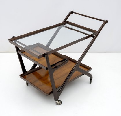 Mid-Century Italian Modern Walnut Bar Cart attributed to Cesare Lacca for Cassina, 1950s-FER-1686924