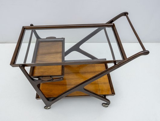 Mid-Century Italian Modern Walnut Bar Cart attributed to Cesare Lacca for Cassina, 1950s-FER-1686924