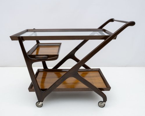 Mid-Century Italian Modern Walnut Bar Cart attributed to Cesare Lacca for Cassina, 1950s-FER-1686924