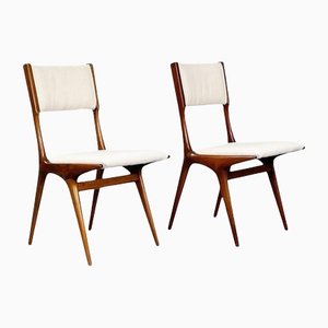 Mid-Century Italian Modern White Fabric & Wood Chairs by De Carli Cassina, 1958, Set of 2-GDD-1230450