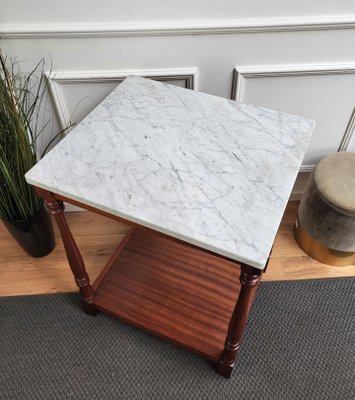 Mid-Century Italian Modern Wood and White Marble Top Work or Side High Table, 1930s-EUP-1437162