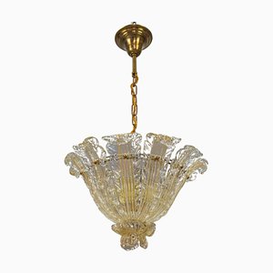 Mid-Century Italian Murano Glass Gold Inclusion Foliage Pendant Light, 1950s-KEG-1675585