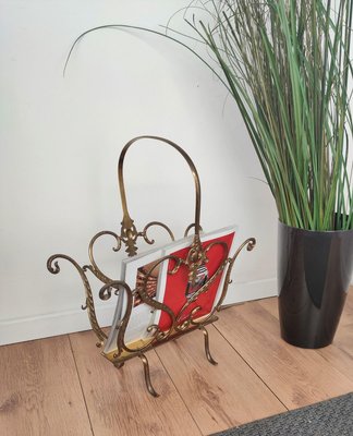 Mid-Century Italian Neoclassical Regency Style Brass Magazine Stand or Rack, 1950s-EUP-884384