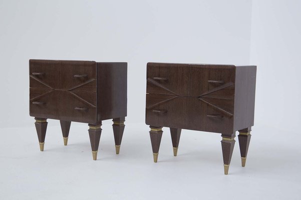 Mid-Century Italian Nightstands in Wood and Blue Glass, Set of 2-RCE-980122