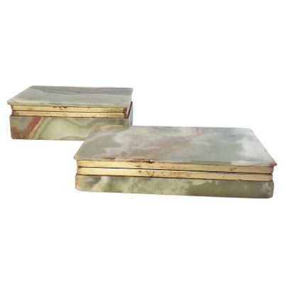 Mid Century Italian Onyx Marble Boxes, Set of 2-FO-1281297