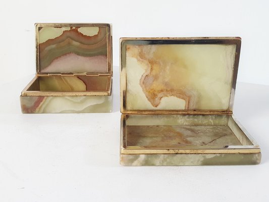 Mid Century Italian Onyx Marble Boxes, Set of 2-FO-1281297