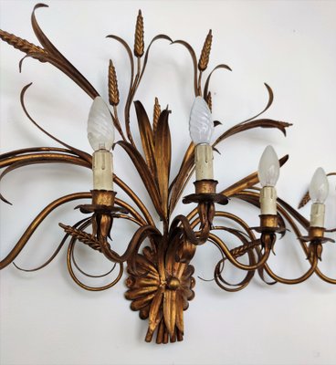 Mid-Century Italian or French Gilt Toleware Wheat Sheaf Wall Light-EUP-957044