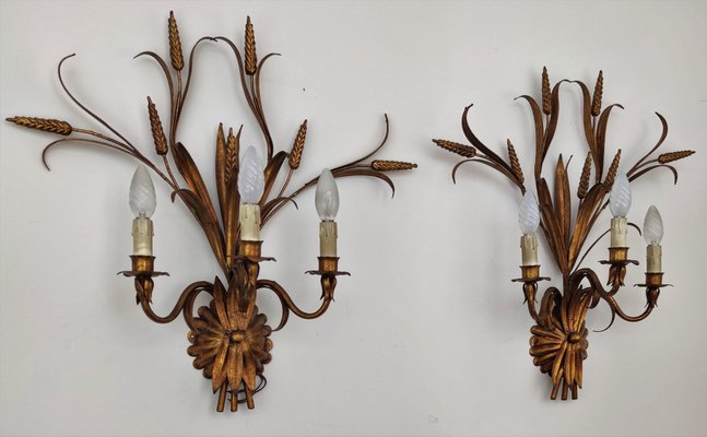 Mid-Century Italian or French Gilt Toleware Wheat Sheaf Wall Light-EUP-957044