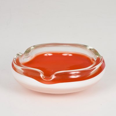 Mid-Century Italian Orange and White Murano Glass Bowl or Ashtray, 1960s-JDR-1125877