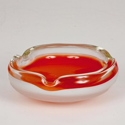 Mid-Century Italian Orange and White Murano Glass Bowl or Ashtray, 1960s-JDR-1125877