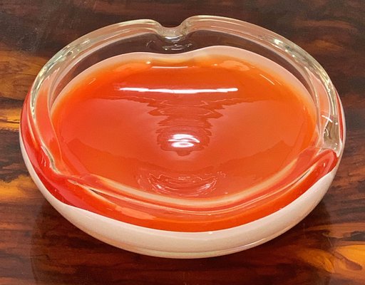 Mid-Century Italian Orange and White Murano Glass Bowl or Ashtray, 1960s-JDR-1125877