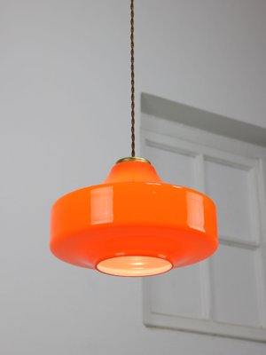 Mid-Century Italian Orange Glass & Brass Pendant Lamp-HGJ-1787639