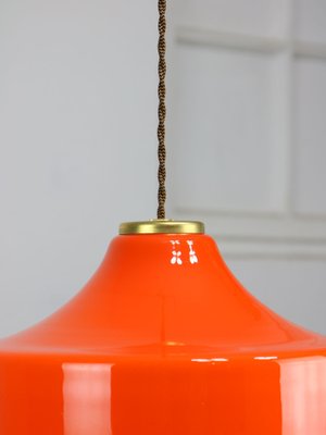 Mid-Century Italian Orange Glass & Brass Pendant Lamp-HGJ-1787639