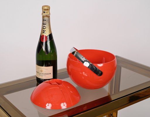 Mid-Century Italian Orange Plastic Ball-Shaped Ice Bucket from Guzzini, 1970s-JDR-1288509