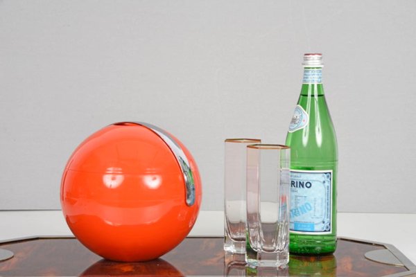 Mid-Century Italian Orange Plastic Ball-Shaped Ice Bucket from Guzzini, 1970s-JDR-1288509