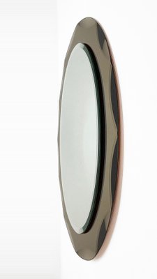 Mid-Century Italian Oval Mirror with Bronzed Graven Frame from Cristal Arte, 1960s-JDR-1125510