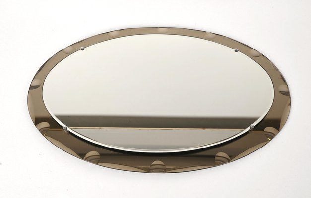 Mid-Century Italian Oval Mirror with Graven Bronzed Frame from Cristal Arte, 1960s-JDR-1274883