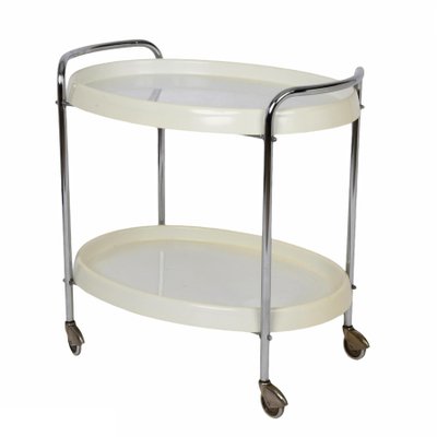 Mid-Century Italian Oval White Plastic and Metal Chrome Bar Cart, 1950s-JDR-1125643