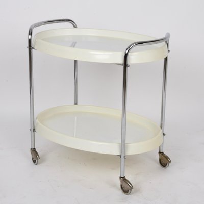 Mid-Century Italian Oval White Plastic and Metal Chrome Bar Cart, 1950s-JDR-1125643