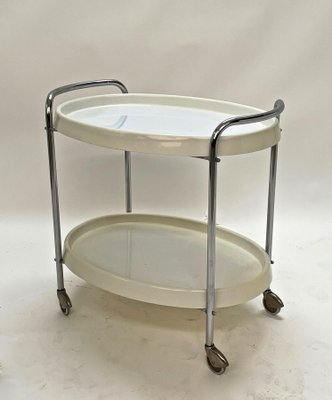 Mid-Century Italian Oval White Plastic and Metal Chrome Bar Cart, 1950s-JDR-1125643