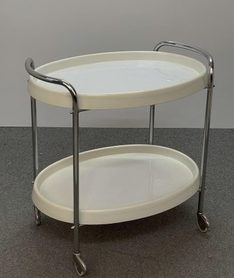 Mid-Century Italian Oval White Plastic and Metal Chrome Bar Cart, 1950s-JDR-1125643