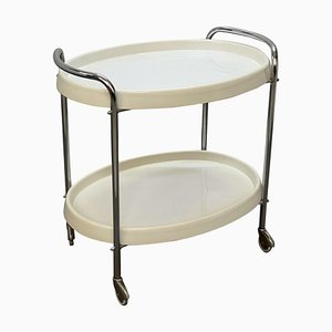 Mid-Century Italian Oval White Plastic and Metal Chrome Bar Cart, 1950s-JDR-1125643