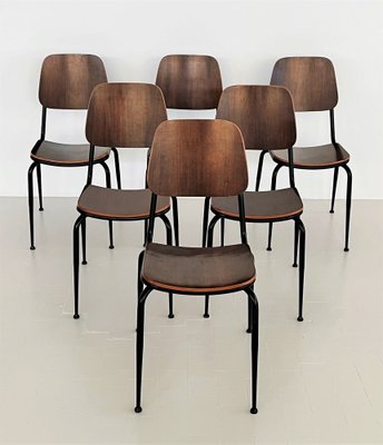 Mid-Century Italian Plywood Nutwood Chairs from Velca Legnano, 1960s, Set of 6-VNE-1373106