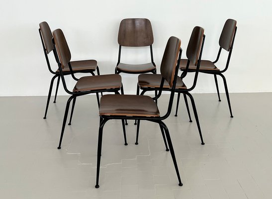 Mid-Century Italian Plywood Nutwood Chairs from Velca Legnano, 1960s, Set of 6-VNE-1373106