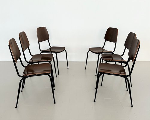 Mid-Century Italian Plywood Nutwood Chairs from Velca Legnano, 1960s, Set of 6-VNE-1373106