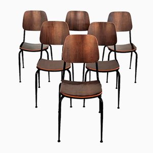 Mid-Century Italian Plywood Nutwood Chairs from Velca Legnano, 1960s, Set of 6-VNE-1373106