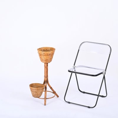 Mid-Century Italian Rattan and Bamboo Flower Stand Plant Holder, 1960s-JDR-1794023