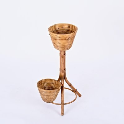 Mid-Century Italian Rattan and Bamboo Flower Stand Plant Holder, 1960s-JDR-1794023