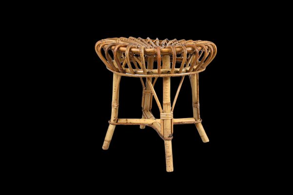 Mid-Century Italian Rattan and Bamboo Stool or Ottoman by Franco Albini, 1960s-JDR-1221892