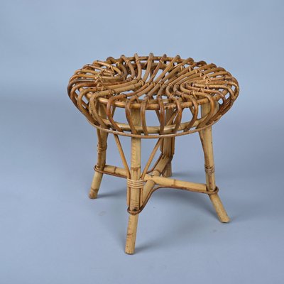 Mid-Century Italian Rattan and Bamboo Stool or Ottoman by Franco Albini, 1960s-JDR-1221892