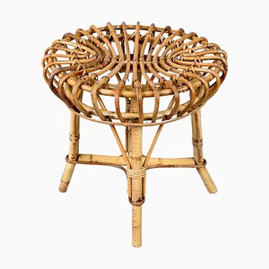 Mid-Century Italian Rattan and Bamboo Stool or Ottoman by Franco Albini, 1960s-JDR-1221892