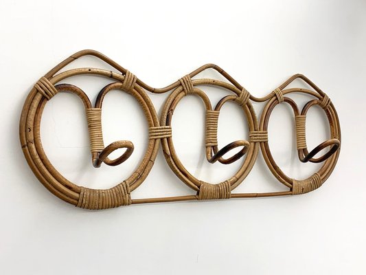 Mid-Century Italian Rattan & Bamboo Coat Hook, 1960s-JDR-1126003