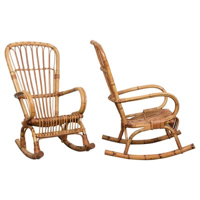 Mid-Century Italian Rattan & Bamboo Rocking Chairs, 1960s, Set of 2-JDR-1125892