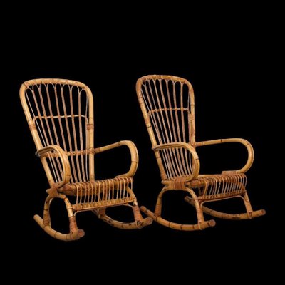 Mid-Century Italian Rattan & Bamboo Rocking Chairs, 1960s, Set of 2-JDR-1125892