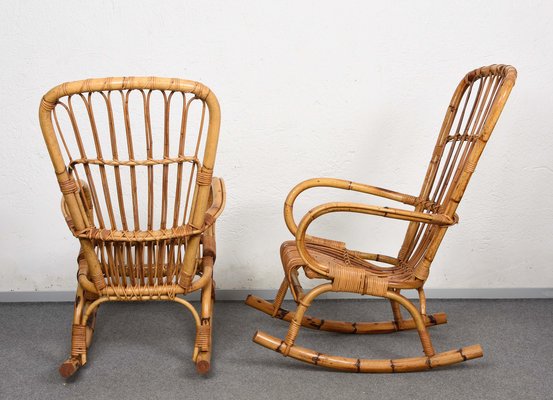 Mid-Century Italian Rattan & Bamboo Rocking Chairs, 1960s, Set of 2-JDR-1125892